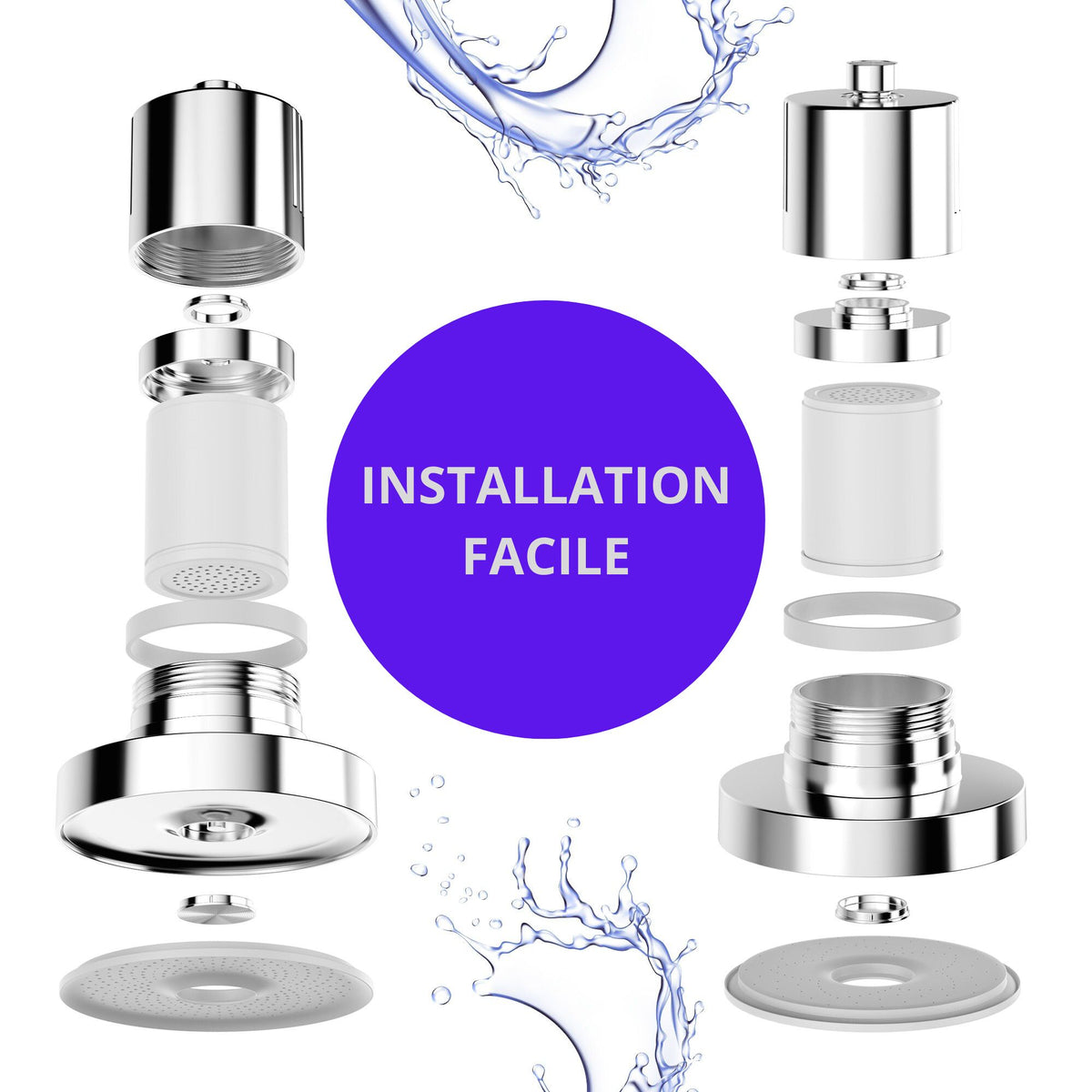 Pommeau de douche filtrant Achilus 15 étapes