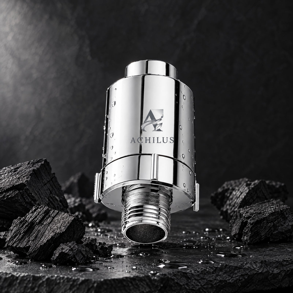 Filtre à eau au charbon actif Achilus, finition chromée